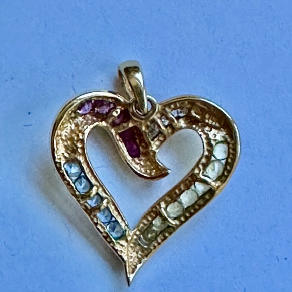 10k yellow gold heart with topaz peridot & tourmaline - Picture 3 of 3